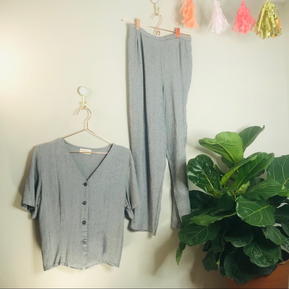 VTG Gingham Crop High Waisted Two Piece Pant Set - Picture 2 of 5